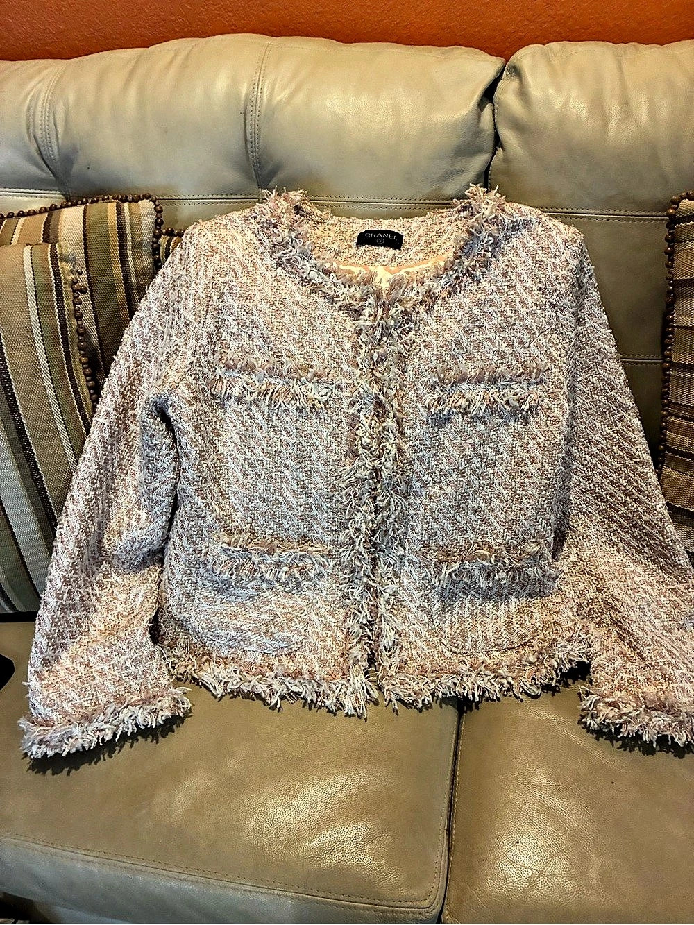 Tweed Fringe Jacket in Pink & Blue